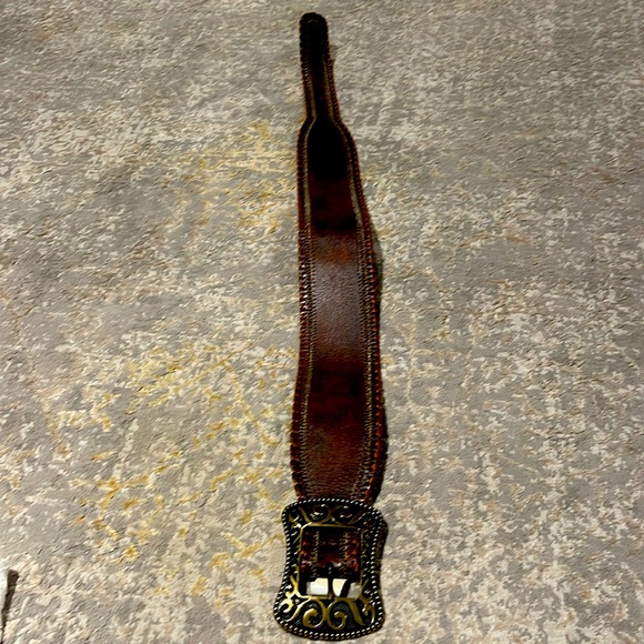 WIDE BLACK BELT all leather that is thinner on the ends - Picture 1 of 4